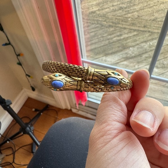 Gold Snake Bracelet with Blue Accents - Picture 3 of 4